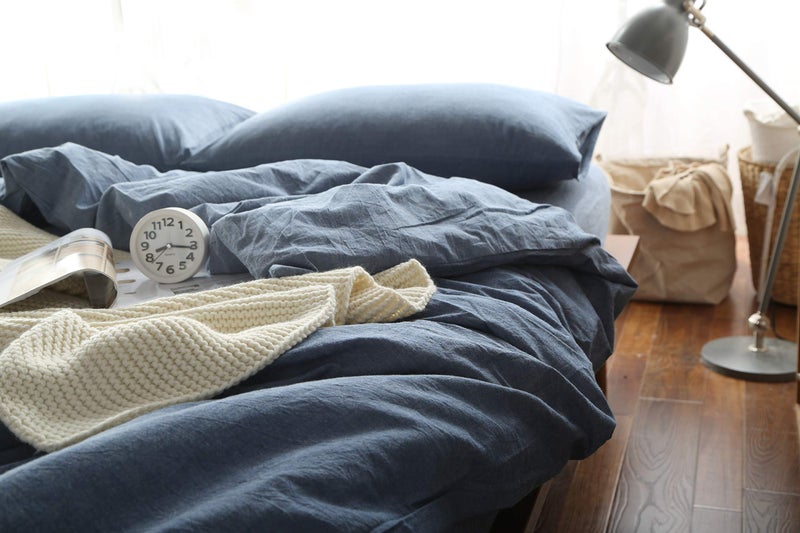 F.Y.Dreams 100% Washed Cotton Duvet Cover for Weighted Blanket 60x80 inches with 8 Ties,Zipper on Long Side/Demin Blue/Just Duvet Cover - Image 4